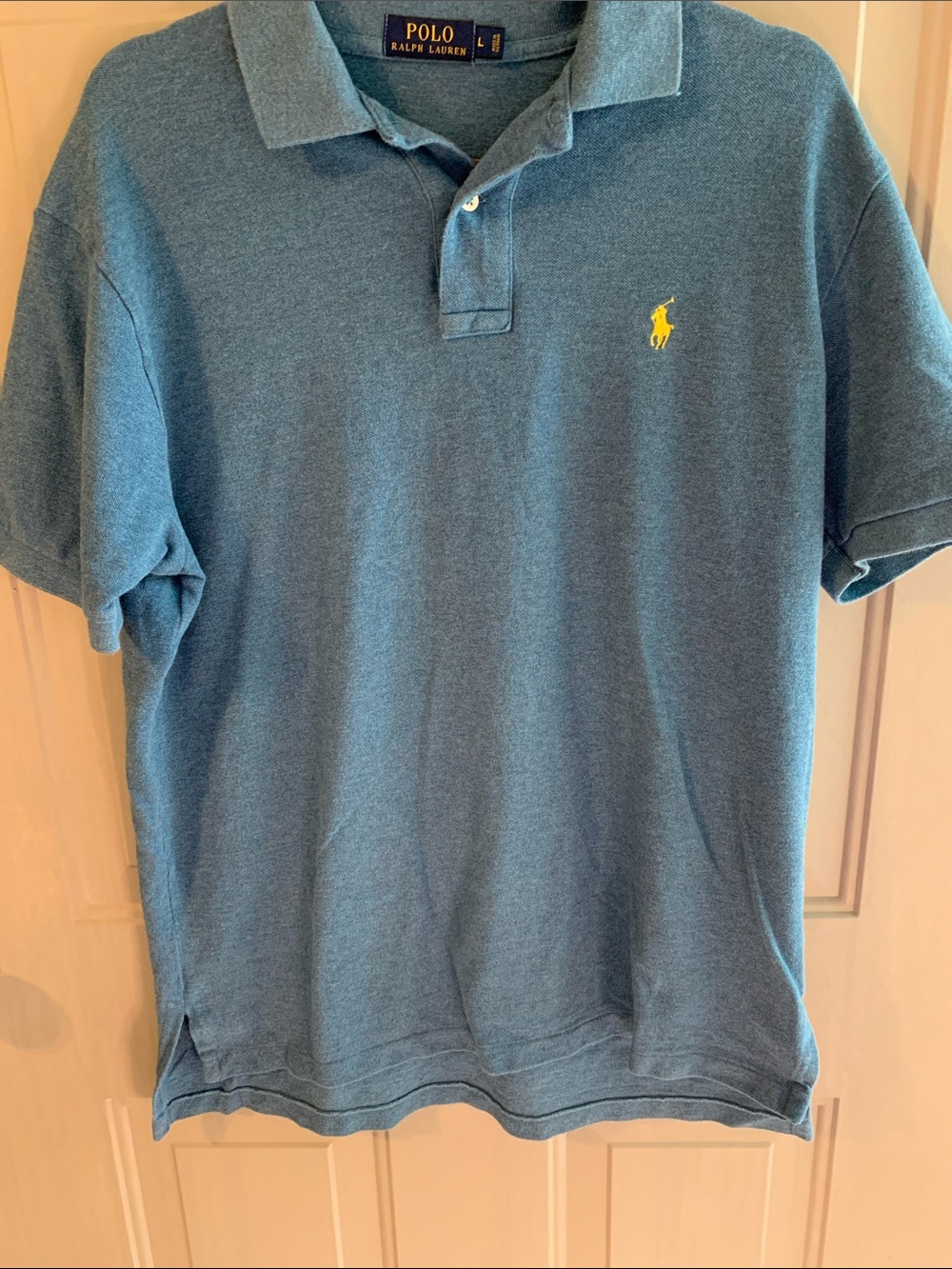 Ralph Lauren Blue Polo with Yellow Logo Tag Men’s Size L Like NEW Short sleeve